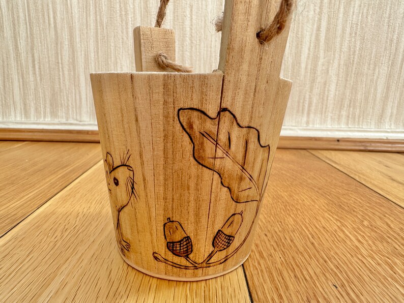 Pyrography Mice Rustic Mouse Desk Tidy: Pyrography Oak Leaf Wood Bucket - Etsy