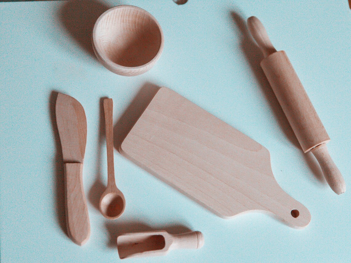 Montessori Kitchen Set / Handmade 6 pièces Set / Eco Friendly Etsy