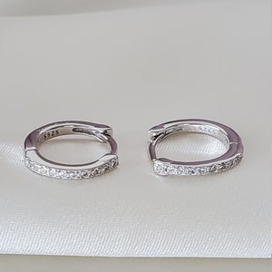 925 Silver Pave Hoop Earrings - CZ Huggies - Tiny Hoops - Dainty Earrings - Conch Hoops - Cartilage - Minimalist Earrings