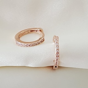 Rose Gold Pave Huggies - Cubic Zirconia Hoop Earrings - Dainty - Tiny Hoops - Conch - Cartilage Earring - Minimalist Earrings - 925 Silver