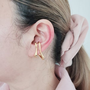 Boucle d'oreille en argent sterling 925 ~ Double couche ~ Boucle d'oreille tendance ~ Manchette d'oreille épaisse unique ~ Sans piercing ~ Boucle d'oreille géométrique ~ Minimaliste