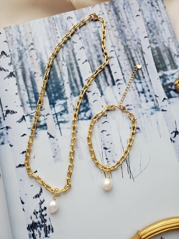 アクセサリー Baroque pearl & joint chain bracelet Statement Baroque Pearl Chain Bracelet – Artsory