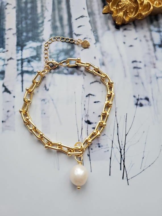 アクセサリー Baroque pearl & joint chain bracelet Baroque Chain Pearl Bracelet | Lux Bond & Green