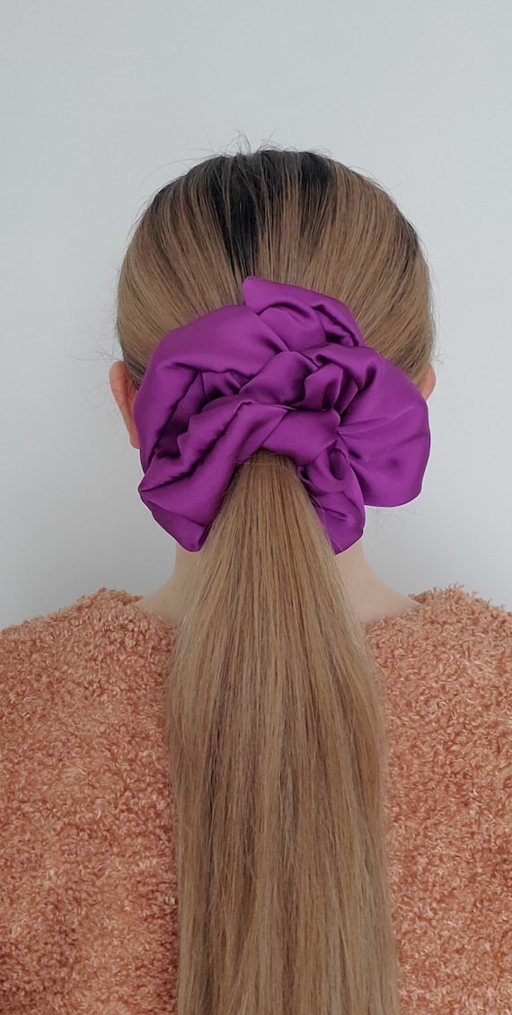 Purple Satin Scrunchie Headband wedding Luxury Duchess Silk Satin Purple Scrunchie Crown Headband  main image 2