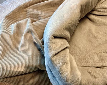 CUDDLY BAG BERNIE beige-beige made of corduroy with wellness fleece, sleeping bag, dog basket, dog bed, dog cave