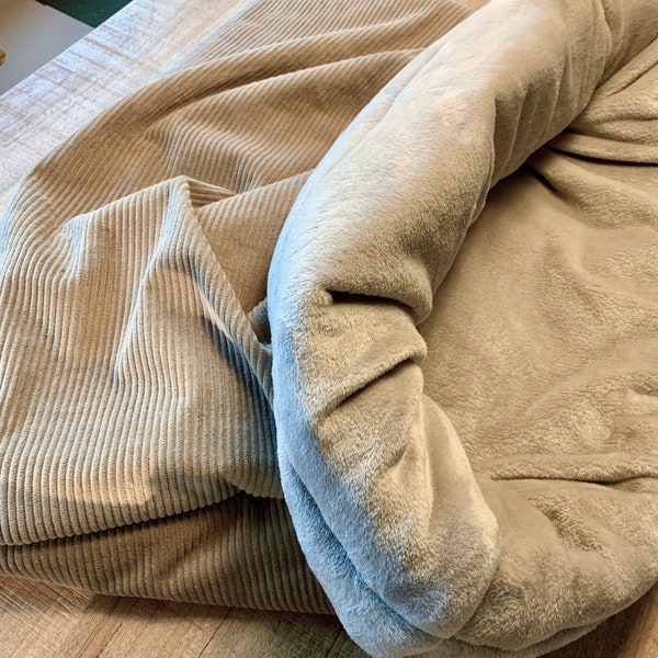 CUDDLY SACK BERNIE beige-beige made of corduroy with wellness fleece, sleeping bag, dog basket, dog bed, dog cave