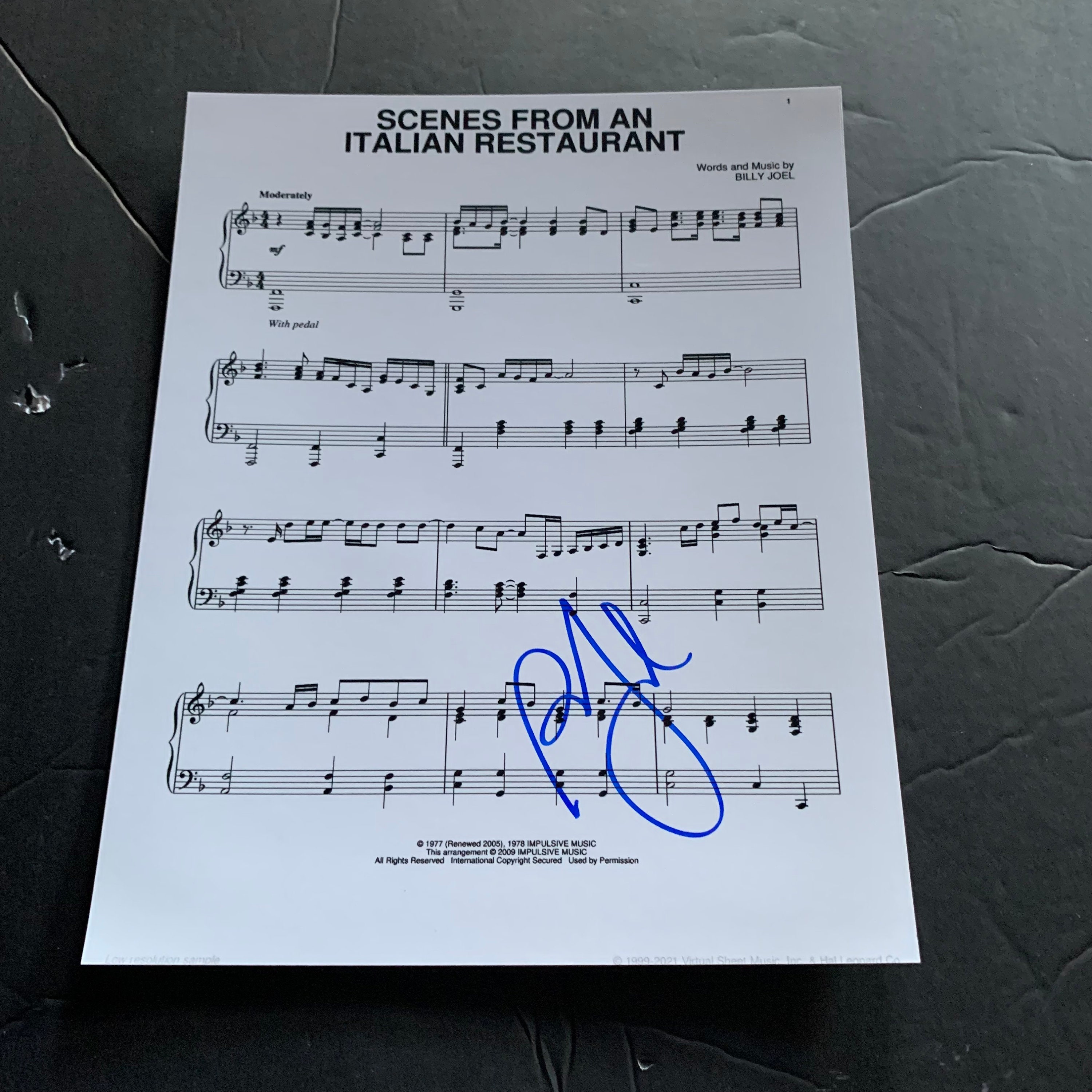 Billy Joel Signed Scenes from an Italian Restaurant Music Lyric Sheet
