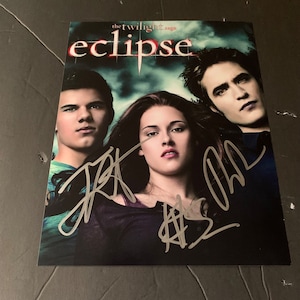 Robert Pattinson, Taylor Lautner, Kristen Stewart firmaron Edward Cullen Jacob Black Bella Crepúsculo Eclipse 8 x 10 foto