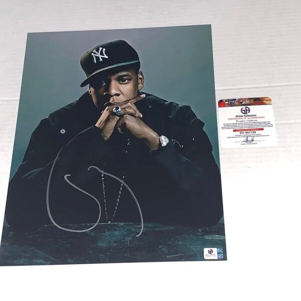 Jay-Z Signed Rap Hip Hop Yankees Hat 11x14 Photo with Global Authentics GA COA