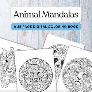 Animal Mandala Digital Coloring Book |  Color Worksheets, Animal Coloring Pages, Printable Animal Art Coloring Book, Adult Coloring