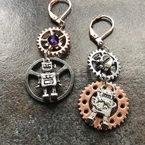 Roblox robots liefhebbers gemengd metaal mismatched tandrad Diva rosé goud roestvrij staal Leverback Oorbellen w / Swarovski kristal accenten