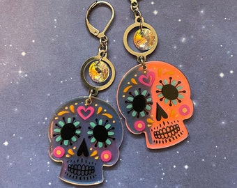 Dia de los Muertos Sugar Skull Earrings: Holographic Swarovski Crystal Halloween Jewelry