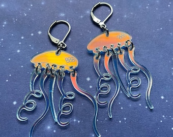 Iridescent Jellyfish Earrings: Lightweight Stainless Steel Leverbacks