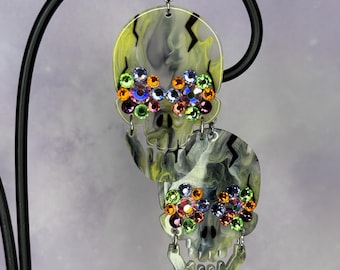 Swarovski Crystal Sugar Skull Earrings: Dia de los Muertos Statement Jewelry