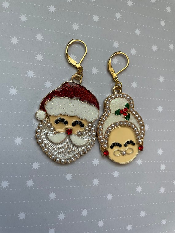 Boucles D'oreilles Père Noël Pour Femme - Émail, Pendantes, Bijoux De Fête, Cadeau De Noël