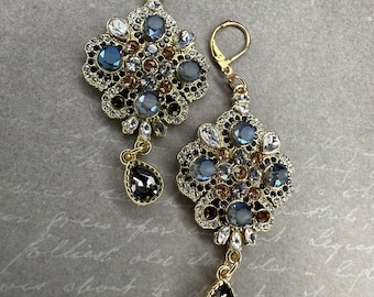 statement wedding jewelry stainless steel leverback earrings vintage crystal cluster earth tones