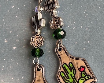 Cactus Sunflower Earrings: TexMex Cowboy Silver Jug Leverback Earrings