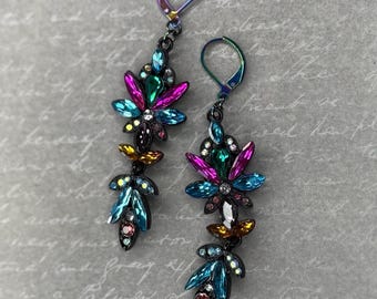 Crystal Cluster Leverback Earrings: Colorful Baroque Stainless Steel