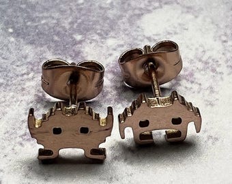 80s Arcade Gamer Earrings: Rose Gold Plated Stainless Steel Studs
