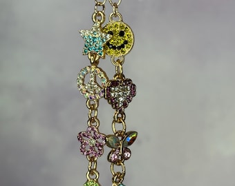 Mismatched Summer Earrings: Smiley Face, Butterfly, Crystal - Gold Stainless Steel