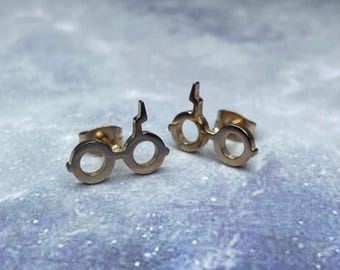 Wizarding Glasses scarred rose gold stainless steel stud earrings or Bangle Bracelet