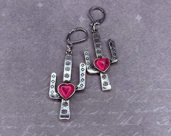 Cactus love earrings Tex mex style stainless steel leverbacks