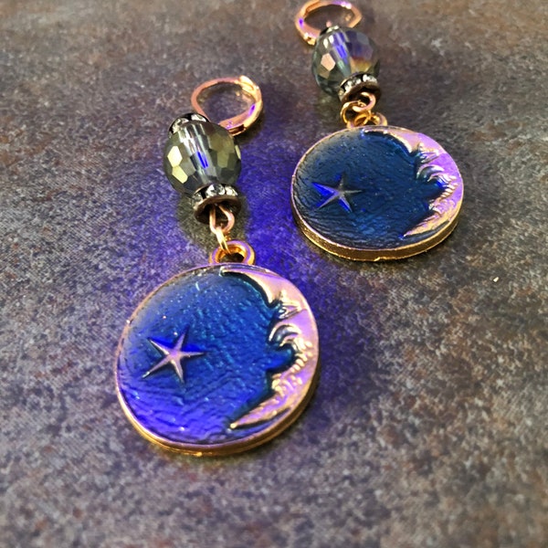 Moon crescent and Star rose gold stainless steel celestial eternal Midnight twilight Night psychic Sky stainless steel leverback earrings