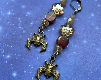 Vampire Bat Earrings: Bronze Gothic Victorian Leverback Earrings 