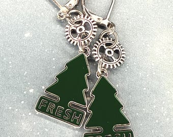 Happy Little Fresh evergreen Trees Car freshener replica steampunk stainless steel leverback earrings