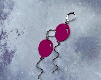 pink Classic birthday balloon earrings stainless steel leverback earrings Celebration party jewelry