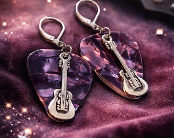Assorted Guitarists Marbled guitar pick silver guitar stainless steel leverback earrings