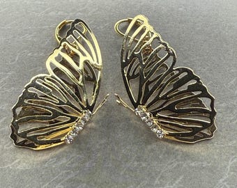 Butterfly earrings 3D wings mirrored gold stainless steel leverbacks winged insect jewelry gifts