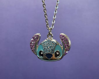 Colgante de punto de cristal: réplica de Ohana Alien, cadena de acero inoxidable