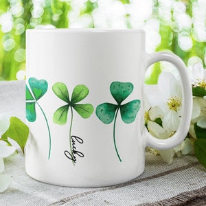 St. Patrick’s Day Mug, Clover Coffee Cup, Green Coffee Mug, 15 oz mug, Shamrock Tea Mug, St Pattys Day Gift, Lucky Irish Gift for her friend