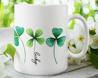 St. Patrick’s Day Mug, Clover Coffee Cup, Green Coffee Mug, 15 oz mug, Shamrock Tea Mug, St Pattys Day Gift, Lucky Irish Gift for her friend