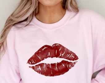 valentines day sweatshirt, valentines day lips shirt, women kiss shirt, valentines day sweater, Unisex Plus Size Gift for her 3XL 4XL 5XL,