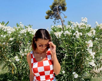 Croatia Red + White Checkered Tank Top