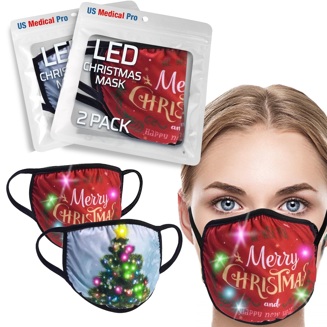 2 Pack Light up Christmas Masks With Free Button Cell Etsy