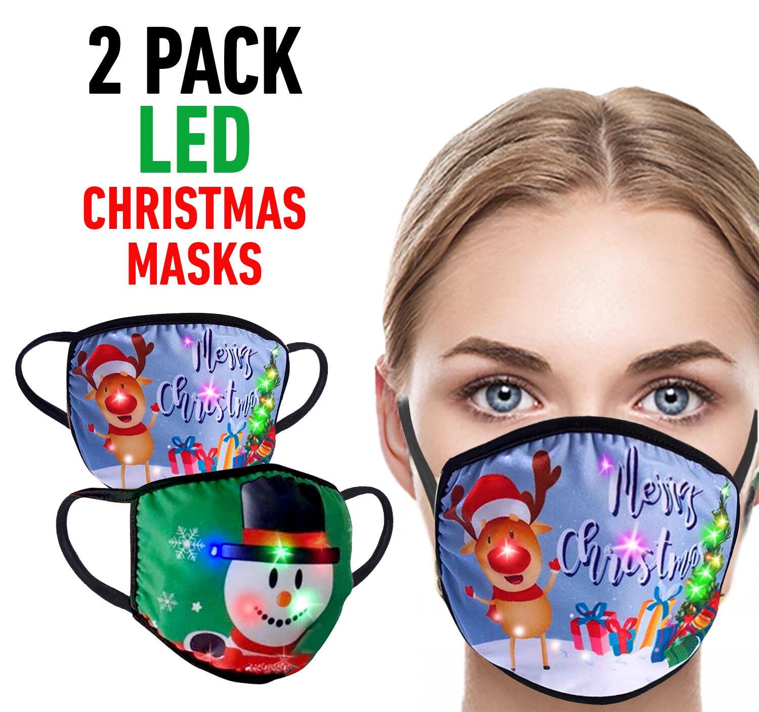 2 Pack Light Up Christmas Masks with free button cell Etsy