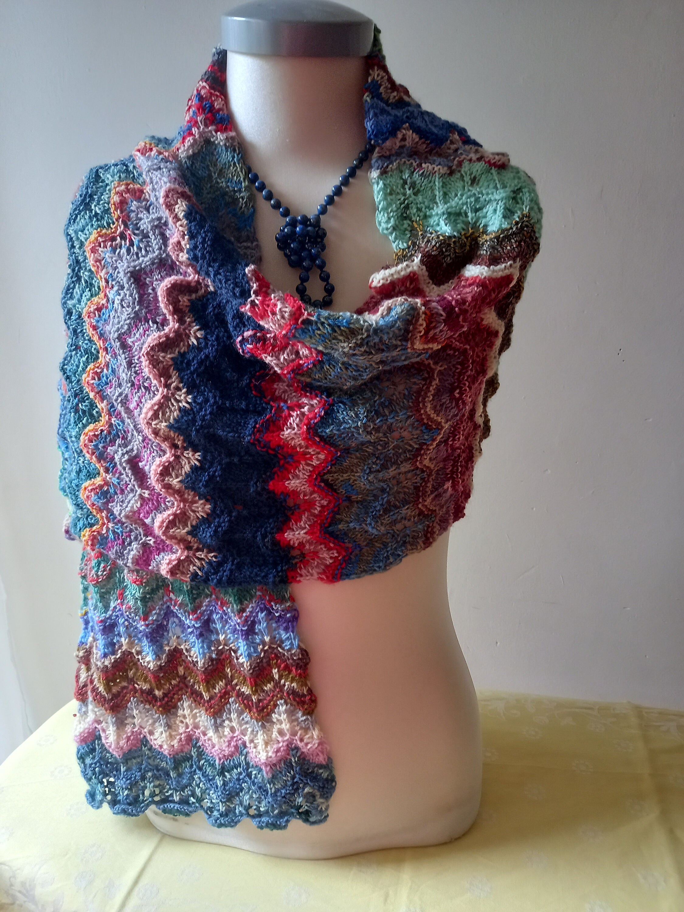Stole, Scarf, Hand-knitted, Colorful3, Openwork Pattern Stole, Scarf, Hand-knitted, Colorful3, Openwork Pattern