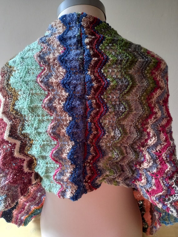 Stole, Scarf, Hand-knitted, Colorful3, Openwork Pattern Stole, Scarf, Hand-knitted, Colorful3, Openwork Pattern