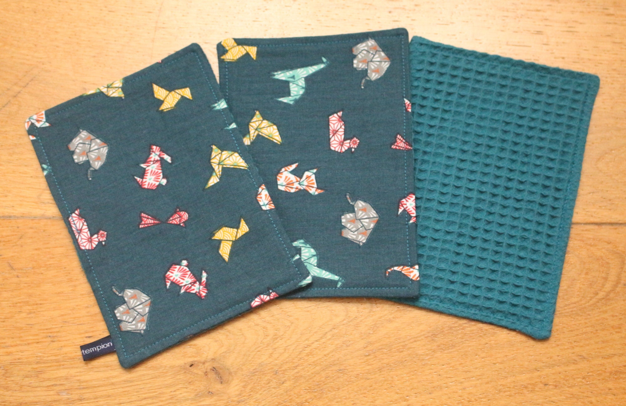 Lot de 3 Grandes Lingettes ou Essuie-Tout Lavables Oekotex