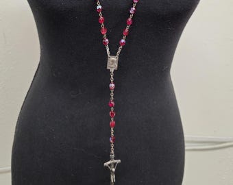 Vintage Metal tag Bailica Pope John Paul glass rosary