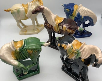 Tang Dynasty Ceramic Horses Set of Five Home Decor