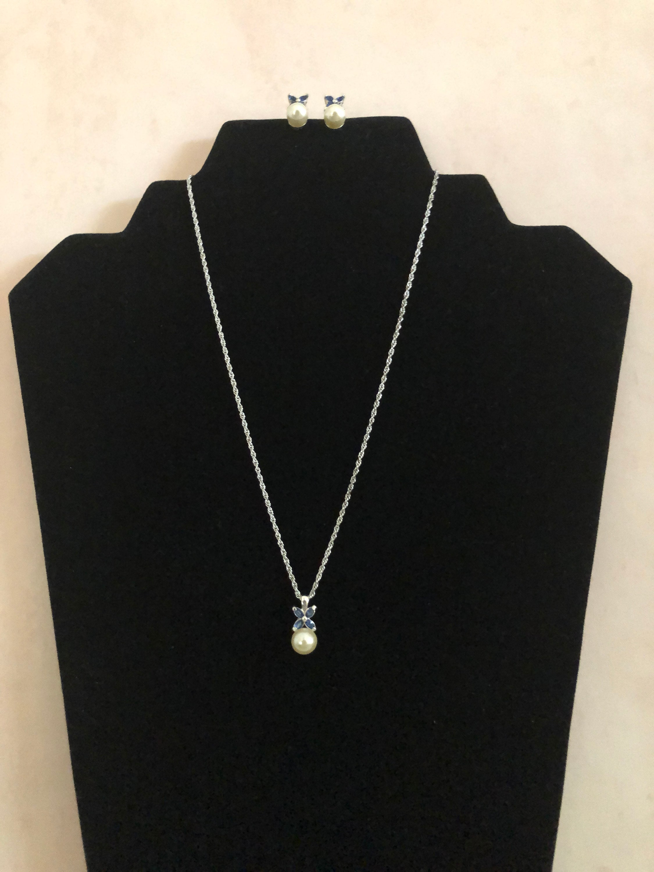 Avon Pearl and Blue Sapphire Necklace and Earring Set - Etsy