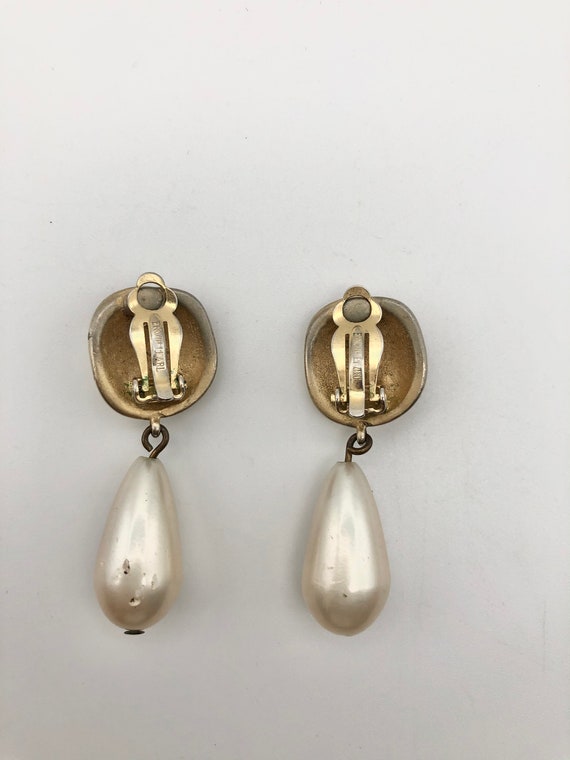 Erwin Pearl Clip On Dangle Drop Earrings - image 4