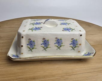 Vintage English Blue Bell Flower Cheese/Butter dish