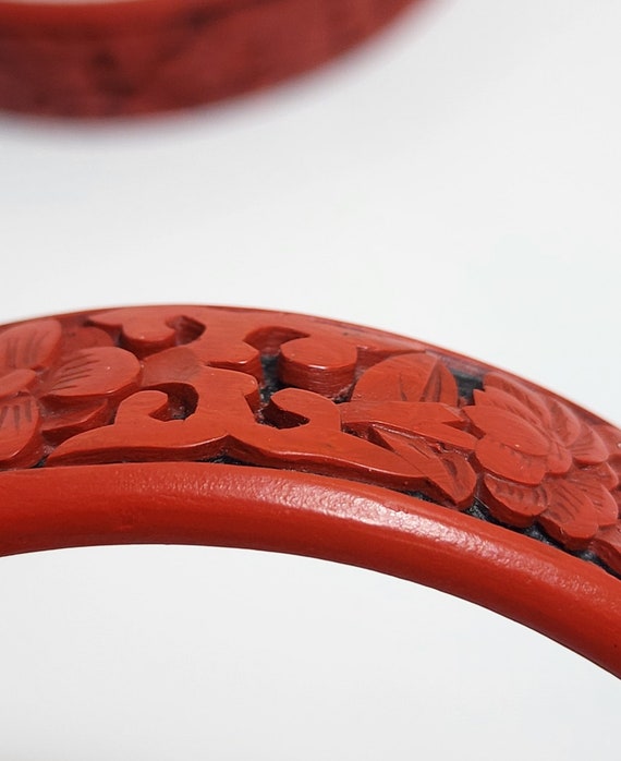 Chinese Wood Carved red Cinnabar Bangle Bracelet … - image 5
