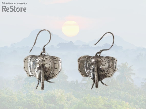 925 Silver Elephant face Earrings with trunk up - image 1