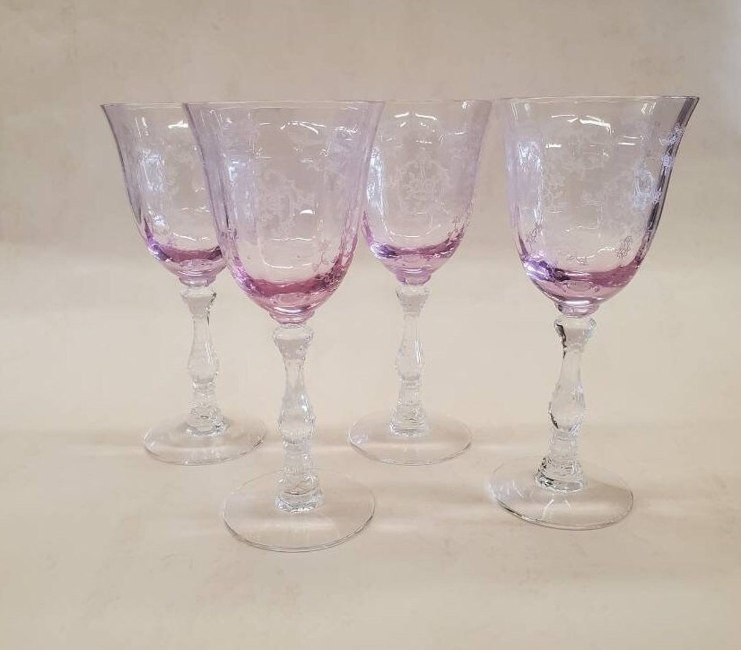 Fostoria Navarre Pink Etched Wine Claret Set Etsy